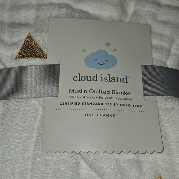 NEW Cloud Island Muslin Quilted Blanket Cotton 42x42 Gold Triangles Green Gray - Picture 2 of 6